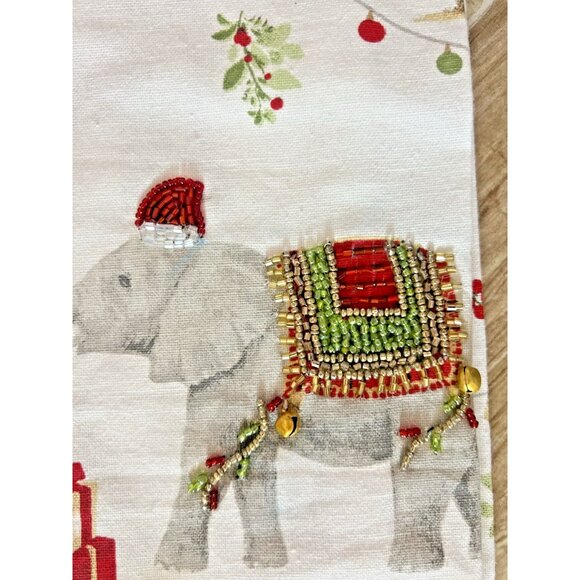 CHRISTMAS ELEPHANT Kitchen Towel Set of 2 Embroidered BEADED Detailed 20" x 28 - Picture 8 of 10